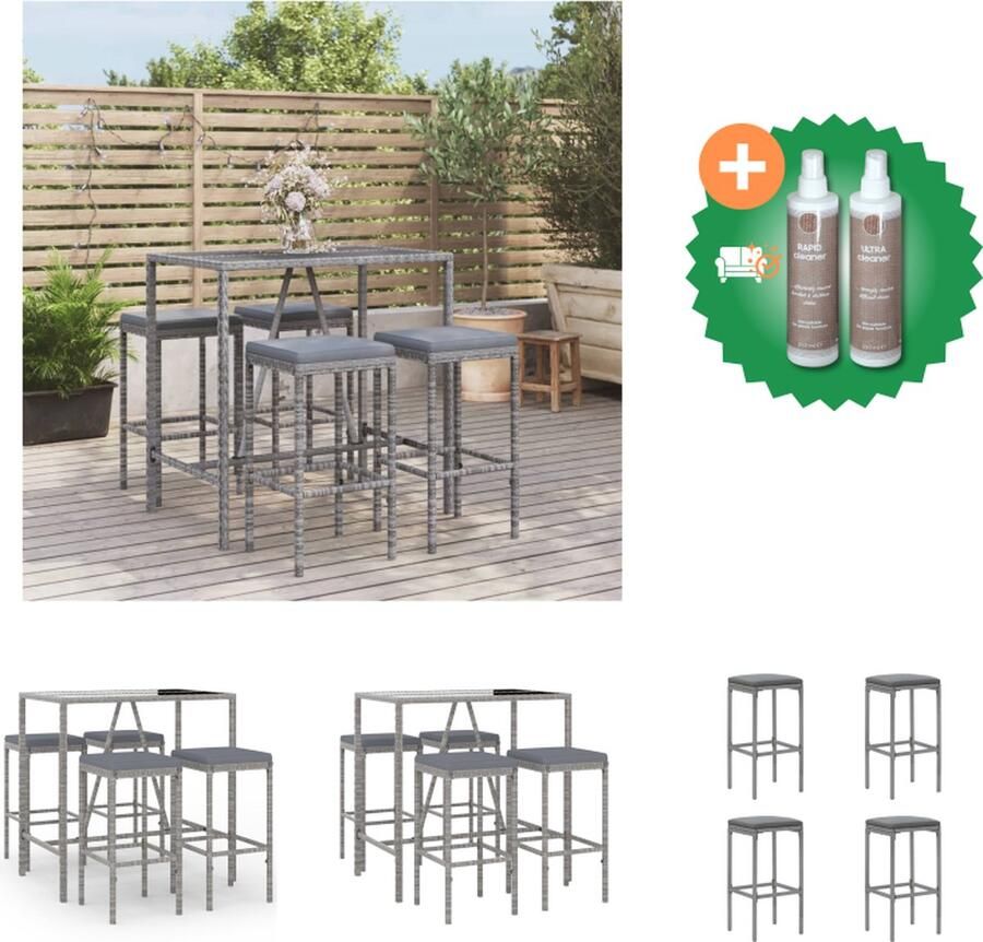 VidaXL Tuinbarset Grijs PE-rattan 110x70x110 cm Incl 4 Barkrukken Tuinset Inclusief Onderhoudsset