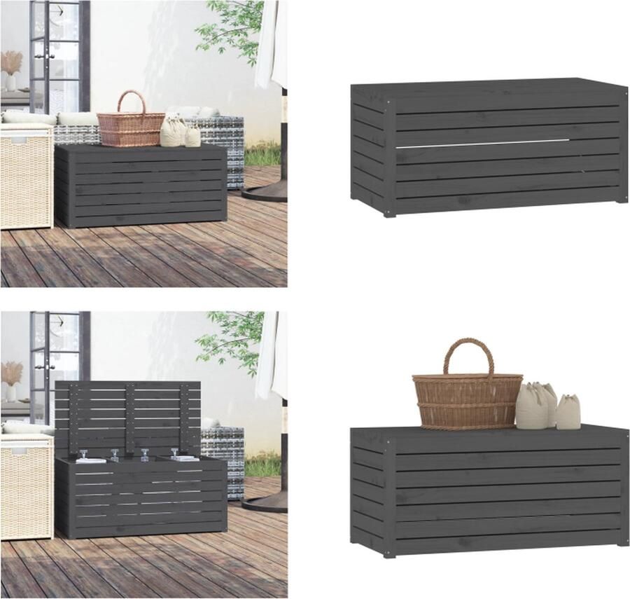 VidaXL Tuinbox 101x50-5x46-5 cm massief grenenhout grijs Tuinbox Tuinboxen Opbergbox Tuinopbergbox