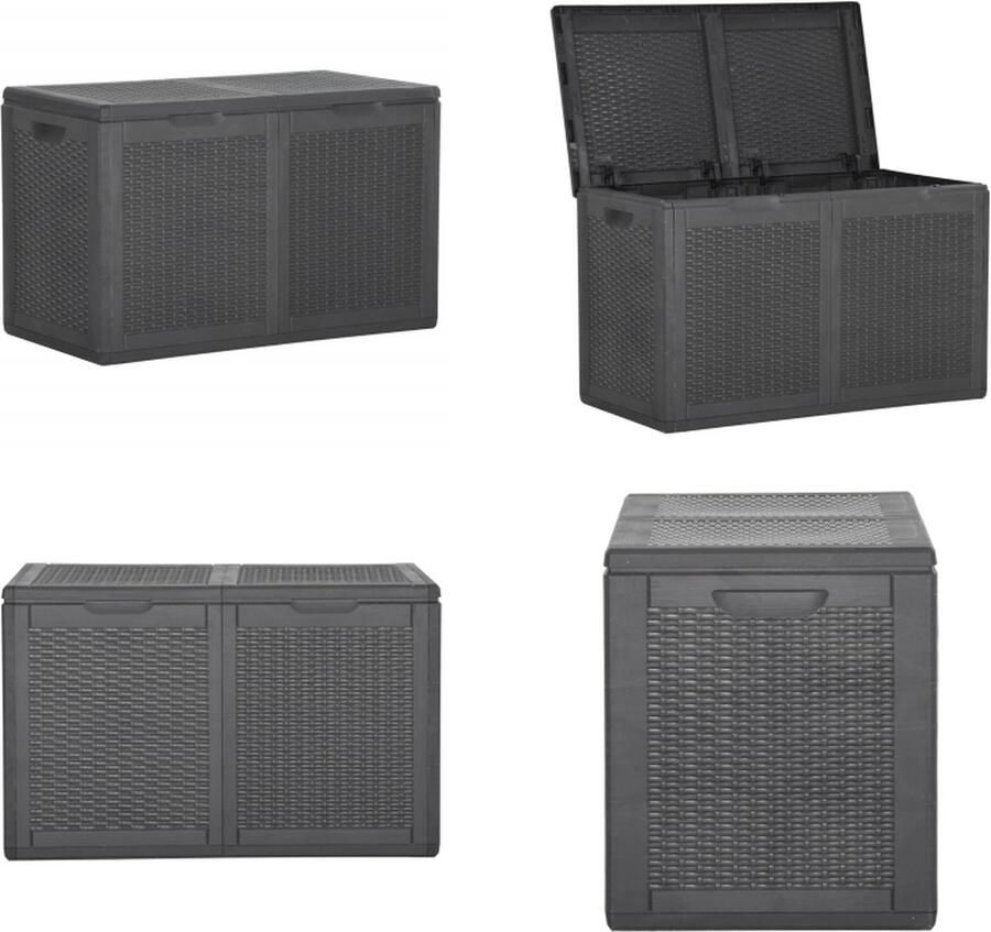 VidaXL Tuinbox 180 L PP rattan zwart Opbergdoos Opbergdozen Tuin Opbergdoos Tuin Opbergdozen