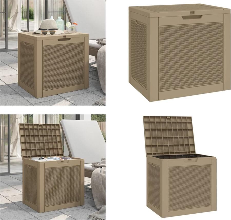 VidaXL Tuinbox 55-5x43x53 cm polypropeen lichtbruin Tuinbox Tuinboxen Opbergbox Tuinopbergbox