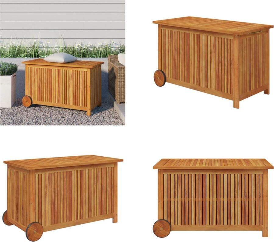VidaXL Tuinbox met wieltjes 90x50x58 cm massief acaciahout Tuinbox Tuinboxen Opbergbox Tuinopbergbox