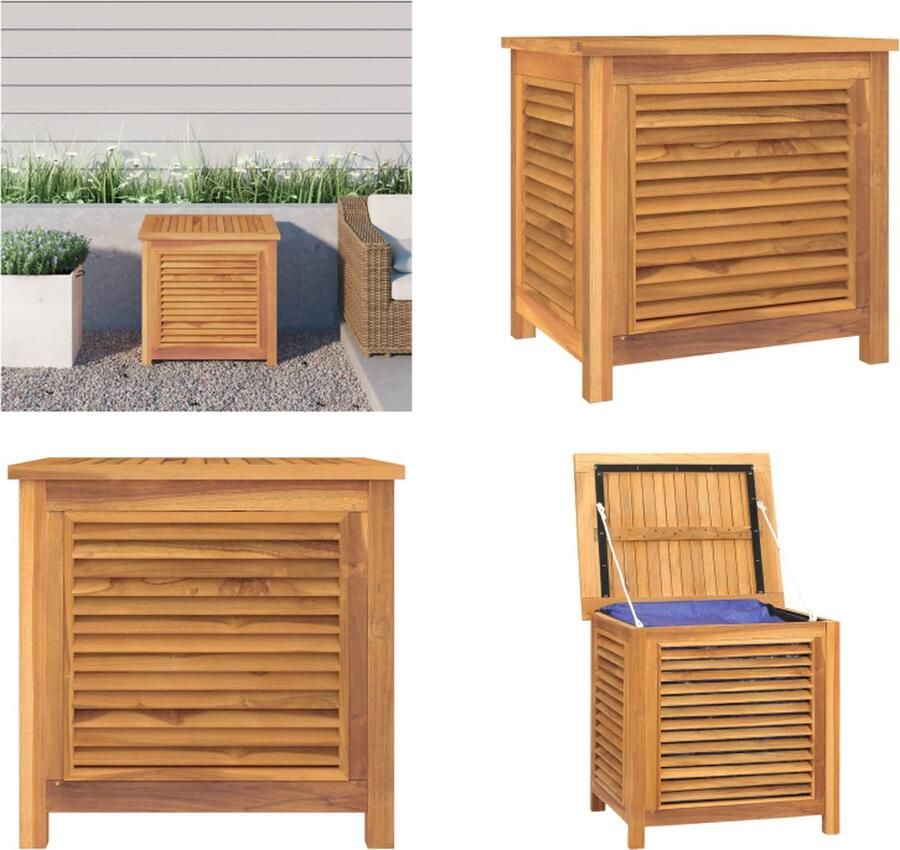 VidaXL Tuinbox met zak 60x50x58 cm massief teakhout Tuinbox Tuinboxen Opbergbox Tuinopbergbox