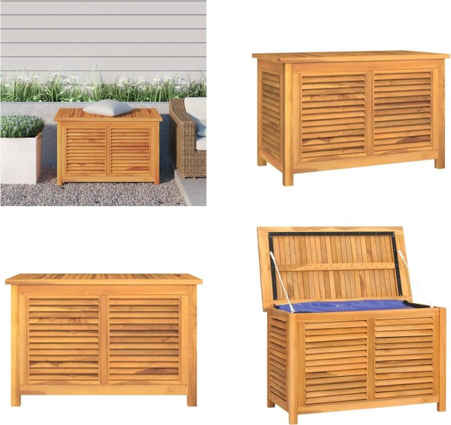VidaXL Tuinbox met zak 90x50x58 cm massief teakhout Tuinbox Tuinboxen Opbergbox Tuinopbergbox