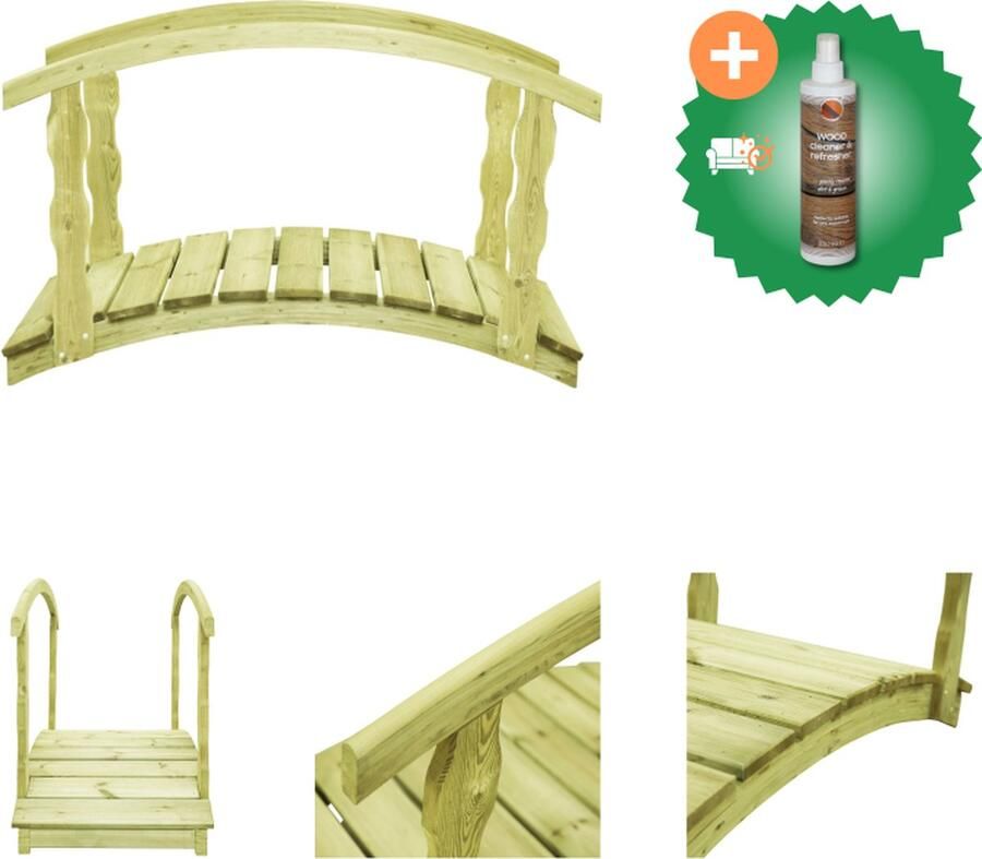 VidaXL Tuinbrug met leuning 170x74x105 cm geïmpregneerd grenenhout Waterornament Inclusief Houtreiniger en verfrisser