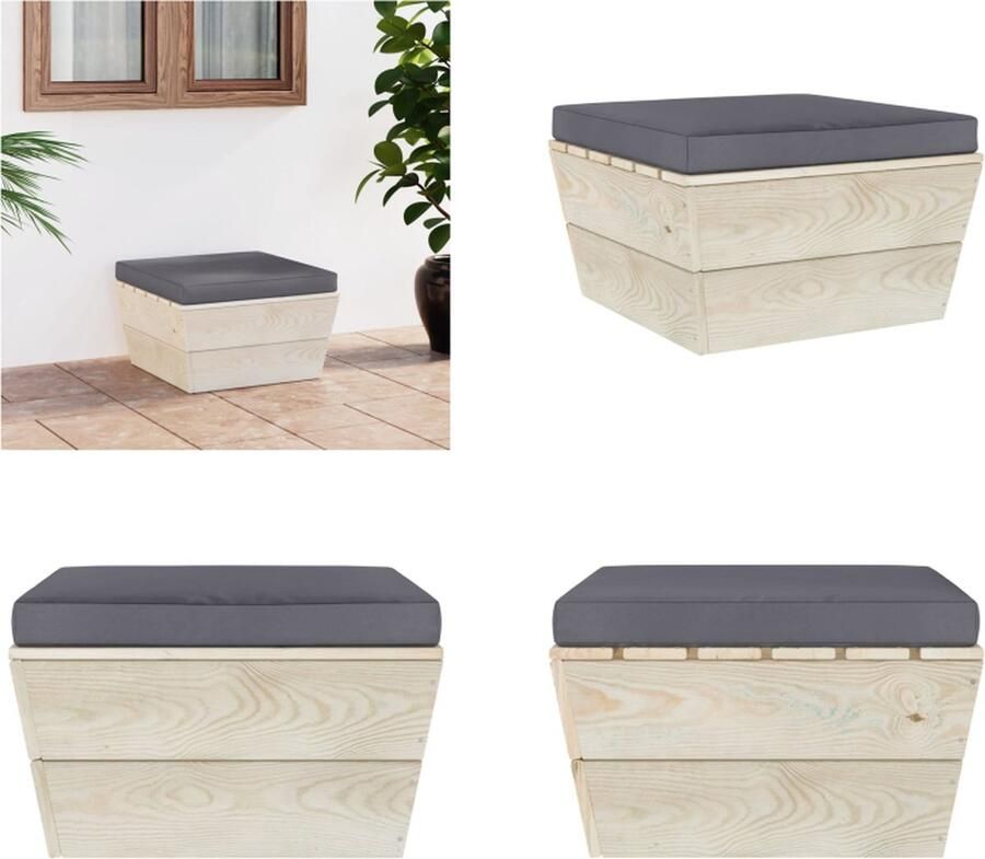 VidaXL Tuinhocker met kussen pallet geïmpregneerd vurenhout Poef Poefs Poefen Pallet Poef