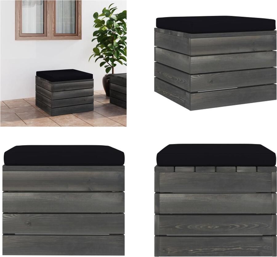 VidaXL Tuinhocker met kussen pallet grenenhout Poef Poefs Poefen Pallet Poef