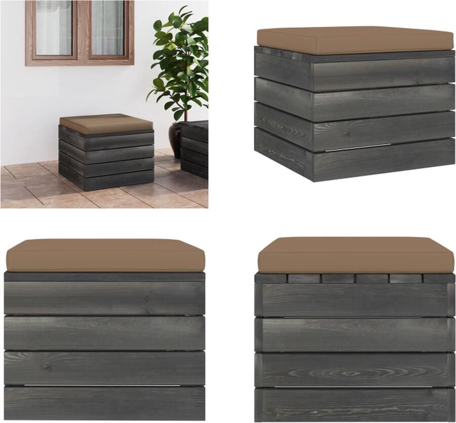 VidaXL Tuinhocker met taupe kussen pallet grenenhout Poef Poefs Poefen Pallet Poef