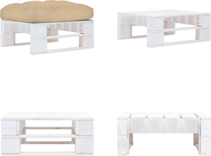 VidaXL Tuinhocker pallet geïmpregneerd grenenhout wit Poef Poefs Poefen Pallet Poef