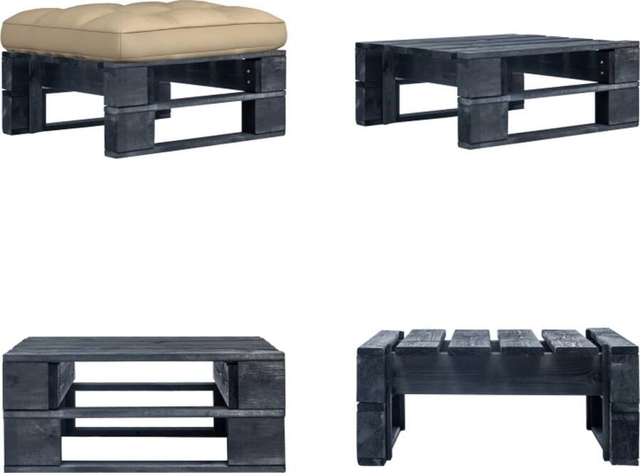 VidaXL Tuinhocker pallet zwart geïmpregneerd grenenhout Poef Poefs Poefen Pallet Poef
