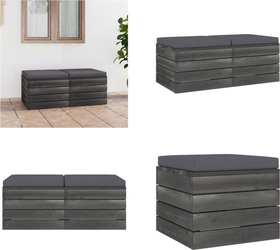 VidaXL Tuinhockers 2 st met kussens pallet massief grenenhout Poef Poefs Poefen Pallet Poef