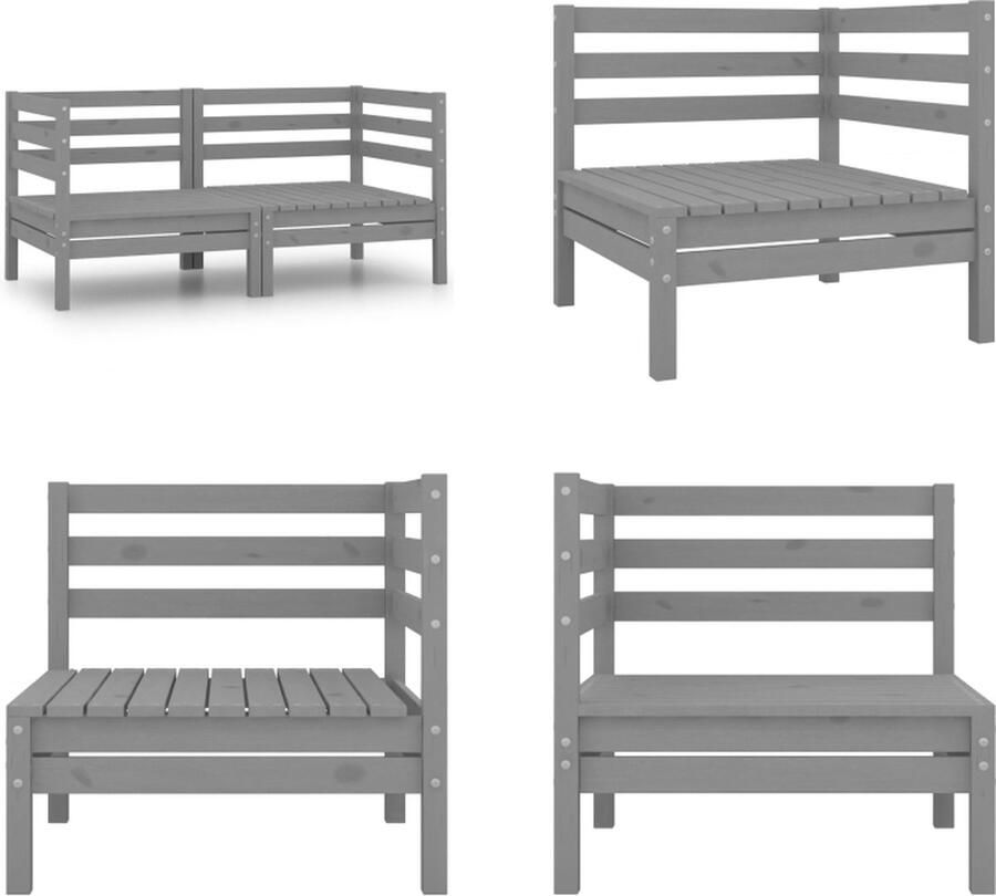 VidaXL Tuinhoekbank 2 st massief grenenhout grijs Palletbank Palletbanken Pallethoekbank Pallethoekbanken