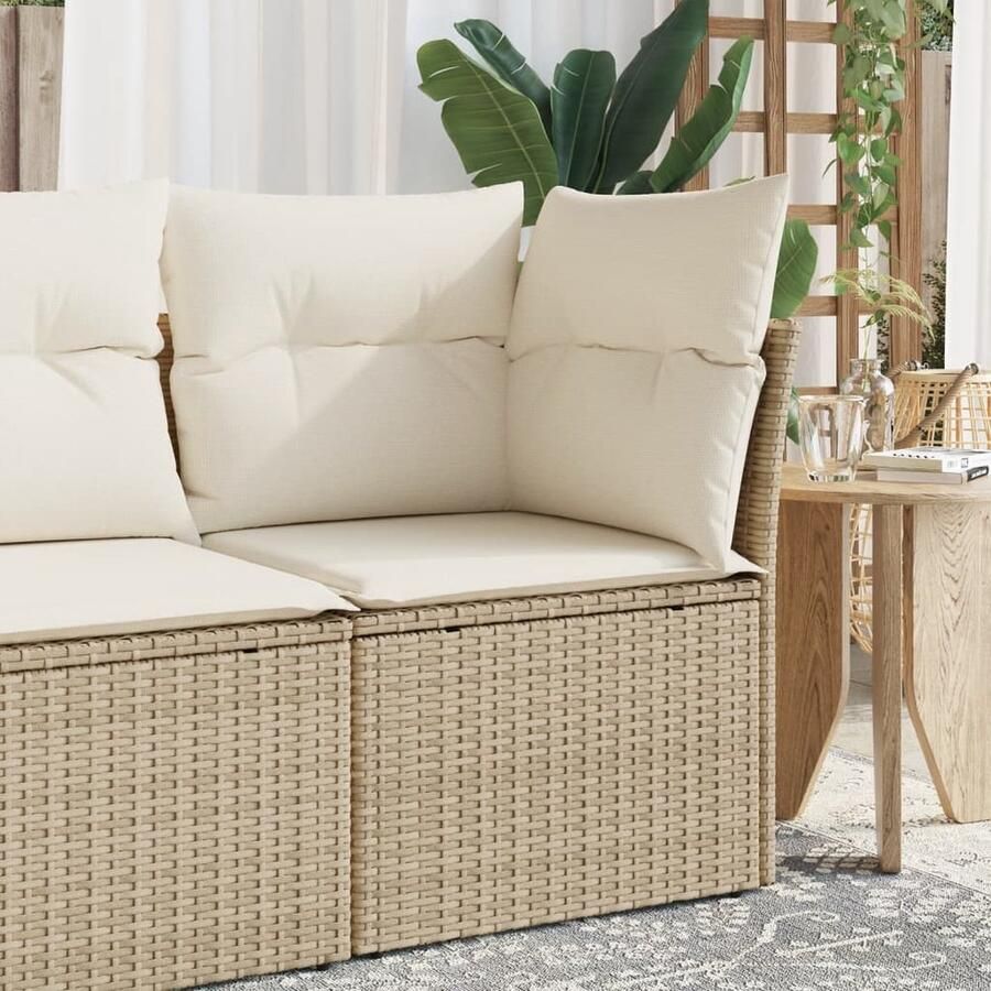 VidaXL Tuinhoekbank met kussens poly rattan beige