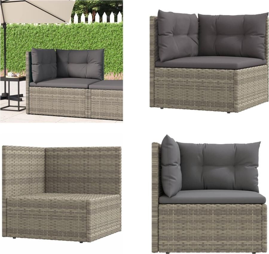 VidaXL Tuinhoekbank met kussens poly rattan grijs Tuinhoekbank Tuinhoekbanken Hoekbank Tuinbank