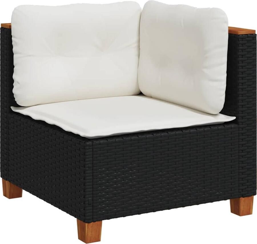 VidaXL Tuinhoekbank met kussens poly rattan zwart
