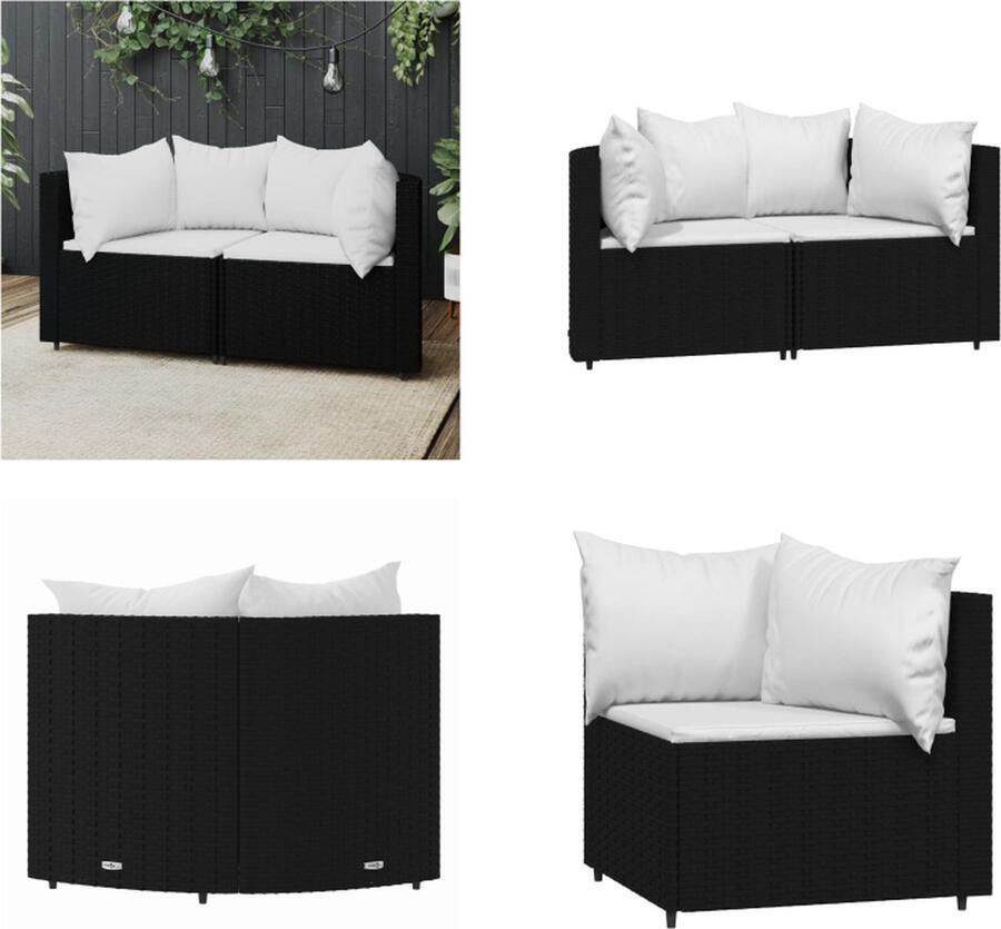 VidaXL Tuinhoekbanken met kussens 2 st poly rattan zwart Hoekbank Hoekbanken Sectionele Hoekbank Tuinbank