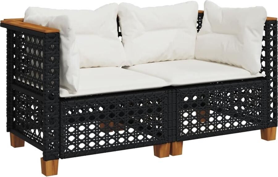 VidaXL Tuinhoekbanken met kussens 2 st poly rattan zwart
