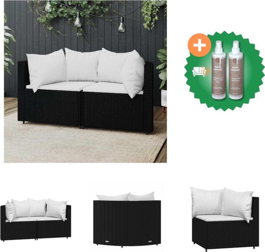 VidaXL Tuinhoekbanken met kussens 2 st poly rattan zwart Loungebank Inclusief Onderhoudsset