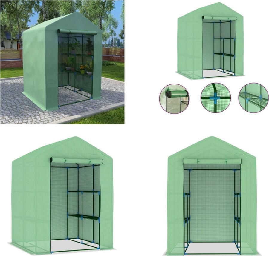VidaXL Tuinkas met schappen 143x143x195 cm staal Broeikas Broeikassen Plantenkas Plantenkassen