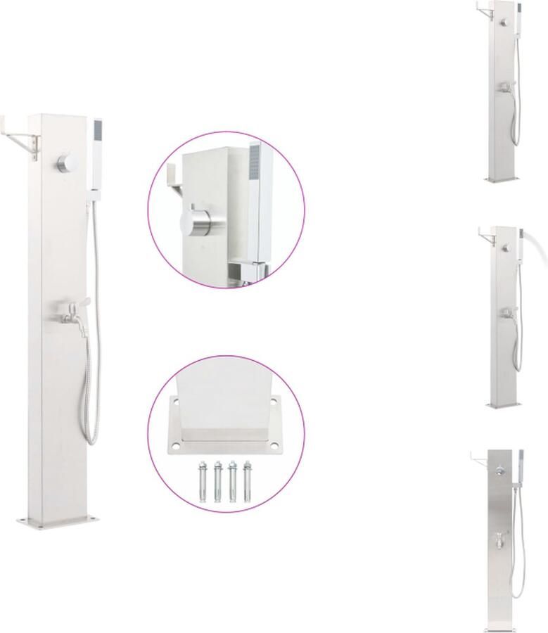 VidaXL Tuinkraan RVS Douchekraan 110 cm Geborstelde afwerking Zwembadfilterpomp