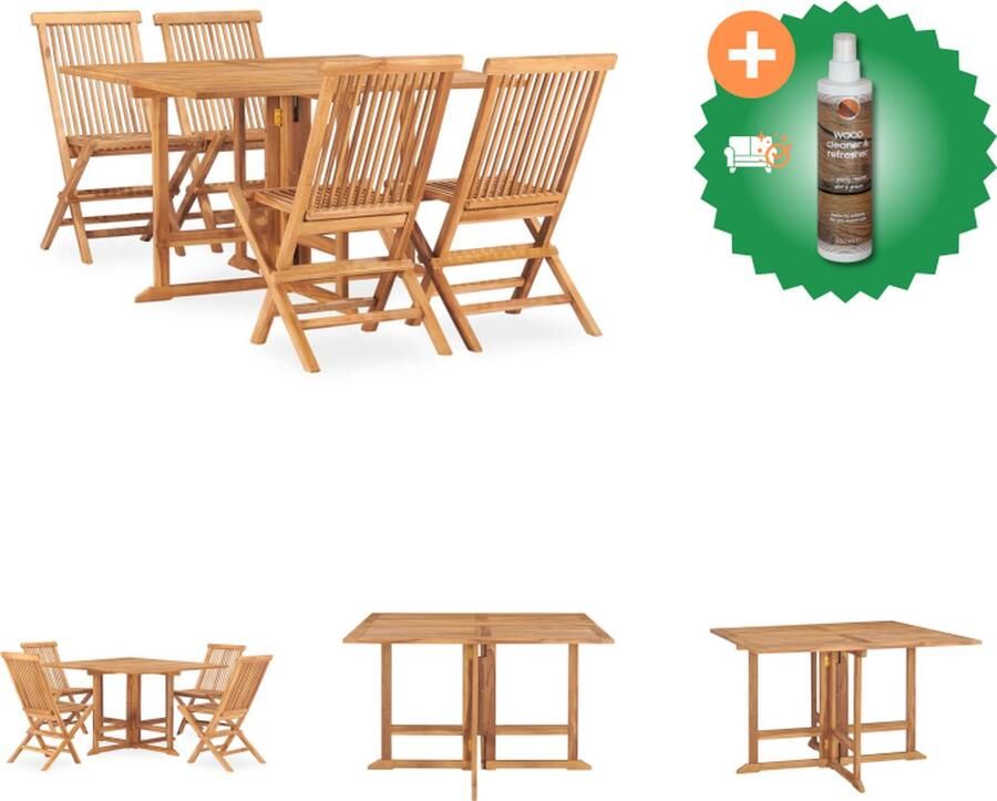 VidaXL Tuinmeubelen Massief teakhouten eethoek 120x120x75 cm Inklapbaar Tuinset Inclusief Houtreiniger en verfrisser