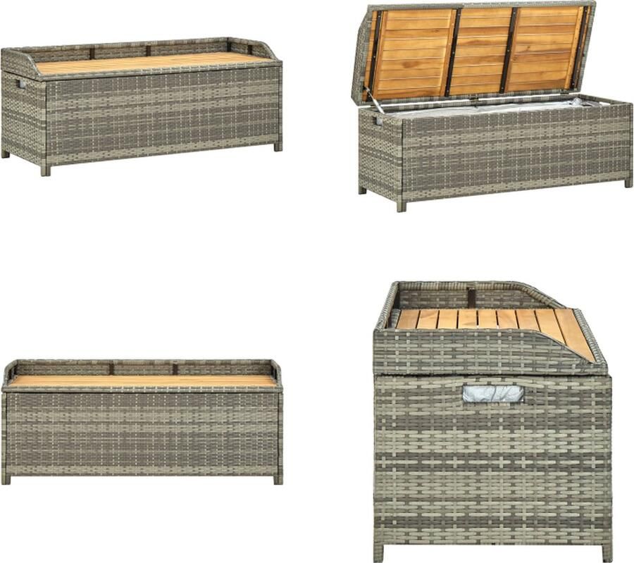 VidaXL Tuinopbergbank 120 cm poly rattan grijs Opslagbank Opslagbanken Opbergbankje Opbergbankjes