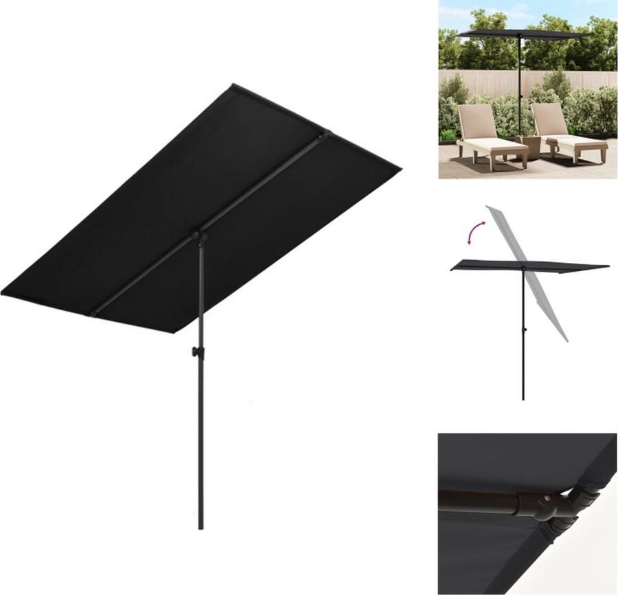 VidaXL Tuinparasol Zwart 200x150x(120-215)cm UV-beschermend polyester en stalen paal Parasol