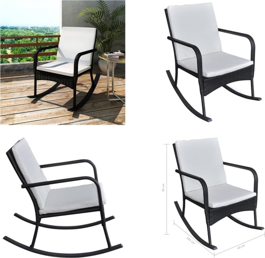 VidaXL Tuinschommelstoel poly rattan zwart Schommelstoel Schommelstoelen -tuinstoel Tuinstoelen