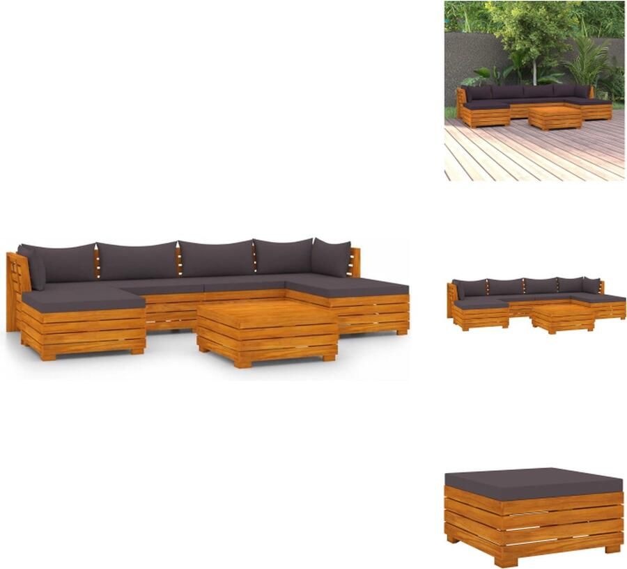 VidaXL Tuinset Acaciahout Hoek middenbank 68x68x60 cm Tafel voetenbank 68x68x30 cm Donkergrijs kussen Tuinset