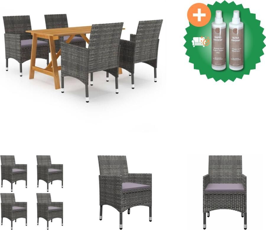 VidaXL Tuinset Acaciahouten Eettafel PE Rattan Eetstoelen Grijs 140x70x73.5cm Tuinset Inclusief Onderhoudsset