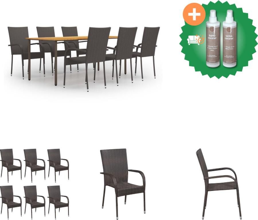 VidaXL Tuinset Acaciahout Staal Eettafel 200x100x72cm Bruine PE-rattan Stoelen Tuinset Inclusief Onderhoudsset