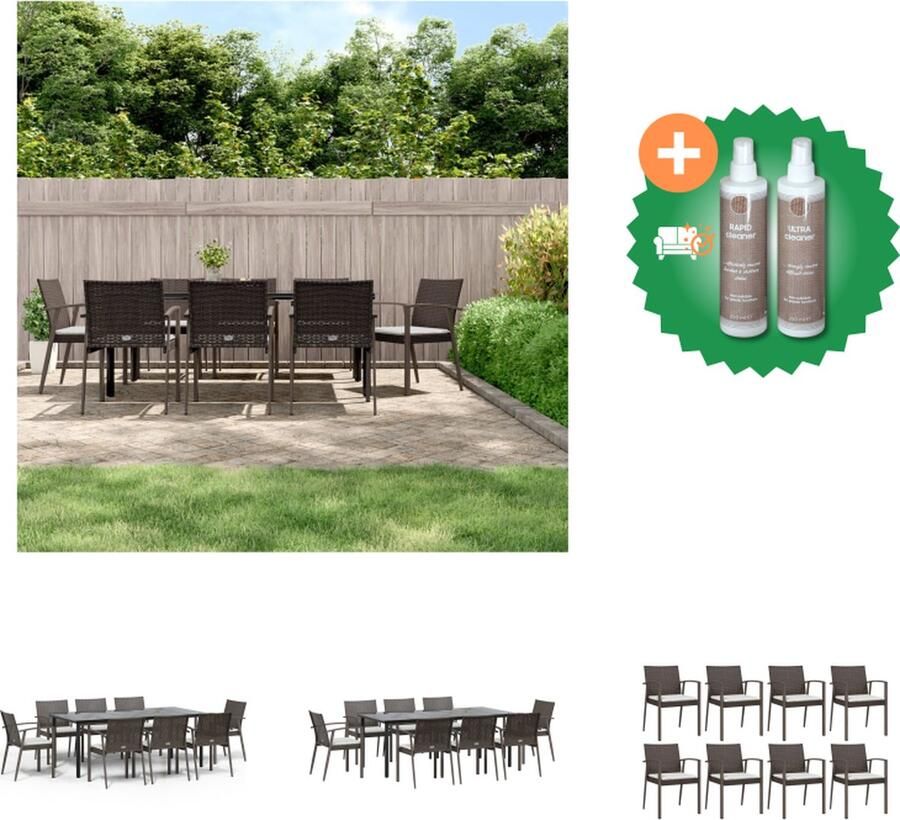 VidaXL Tuinset Bruin PE-rattan Staal 200x100x74cm Weerbestendig Stevig frame Gehard glas Comfortabel zitkussen Tuinset Inclusief Onderhoudsset
