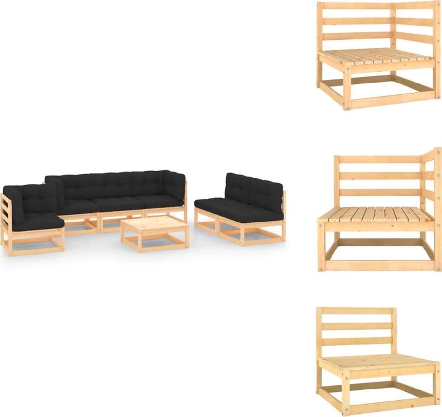 VidaXL Tuinset Grenenhout Antraciet 3 Middenbank 3 Hoekbank Tafel 70x70x67cm 6 zitkussen 9 rugkussen Tuinset