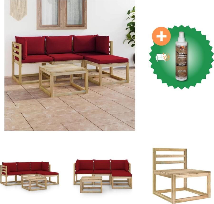 VidaXL Tuinset Grenenhout Lounge Hoekbank 64x64x70cm Middenbank 60x64x70cm Voetenbank Tafel 60x60x36.5cm Tuinset Inclusief Houtreiniger en verfrisser