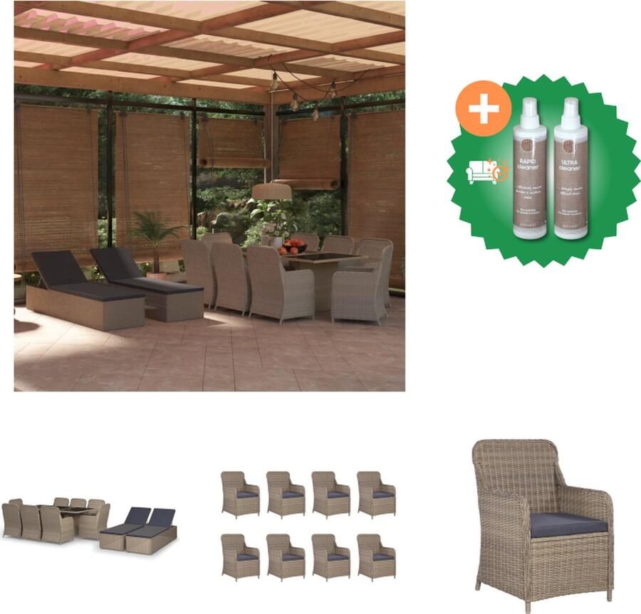 VidaXL Tuinset Lounge Bruin PE-rattan 200x100x74cm Stevig frame Waterbestendig Inclusief zitkussens Montage vereist 1x tafel 8x stoel 8x zitkussen 2x ligbed 2x ligbedkussen Tuinset Inclusief Onderhoudsset