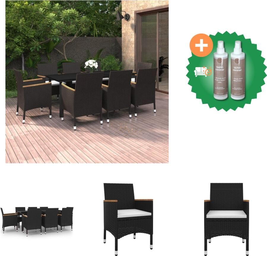 VidaXL Tuinset Poly Rattan 200x100x74 cm Zwart Crèmewit Inclusief Tafel 8 Stoelen en 8 Zitkussens Tuinset Inclusief Onderhoudsset