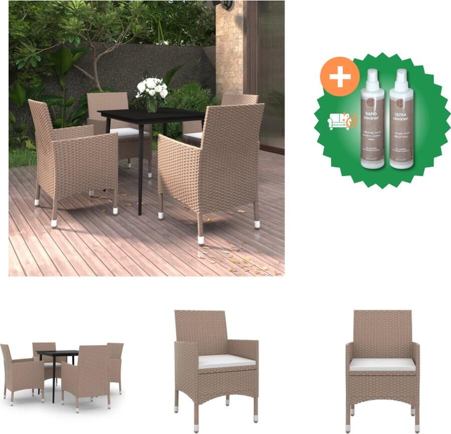 VidaXL Tuinset Rattan 80x80x74 cm Beige Stalen frame Inclusief zitkussens Tuinset Inclusief Onderhoudsset