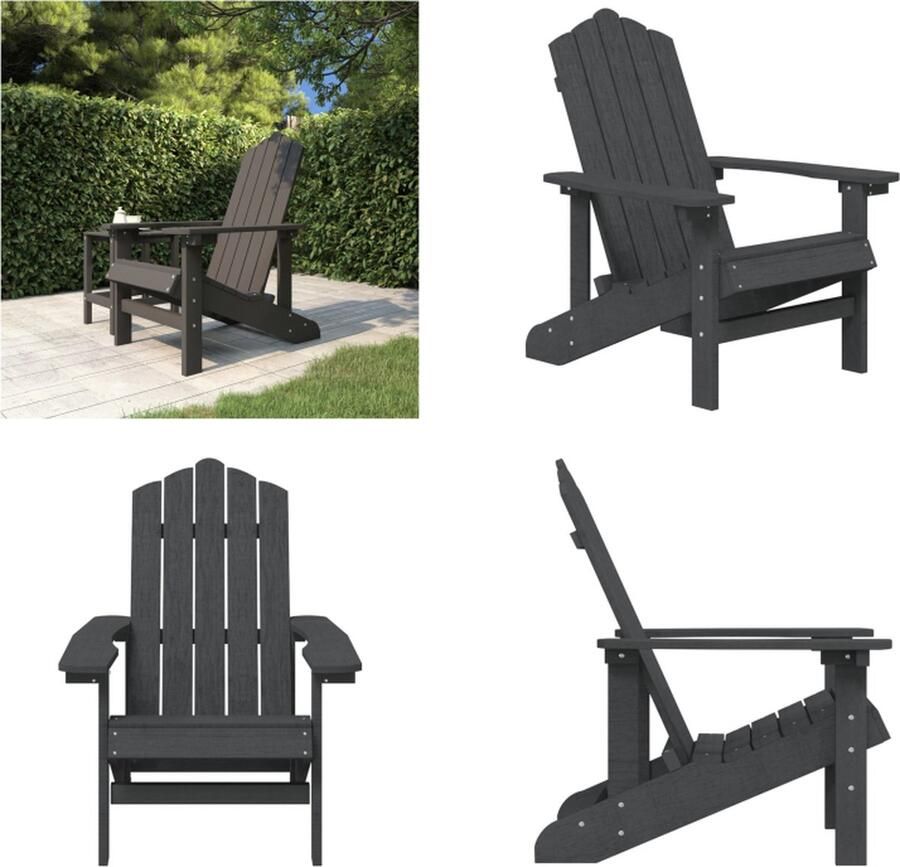 VidaXL Tuinstoel Adirondack HDPE antracietkleurig Tuinstoel Tuinstoelen Buitenstoel Armstoel