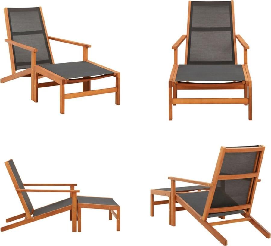 VidaXL Tuinstoel met voetensteun massief eucalyptushout en textileen Tuinstoel Tuinstoelen Stoel Stoelen