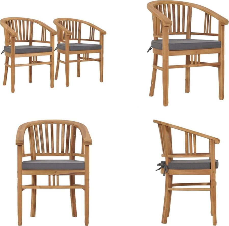 VidaXL Tuinstoelen 2 st met kussens massief teakhout Tuinstoel Tuinstoelen Houten Tuinstoel Houten Tuinstoelen Buitenstoel