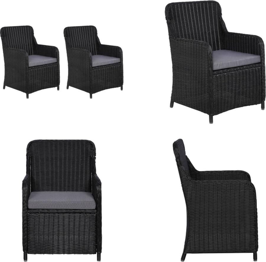 VidaXL Tuinstoelen 2 st met kussens poly rattan zwart Fauteuil Fauteuils Tuinfauteuil Tuinfauteuils