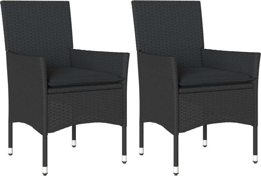 VidaXL Tuinstoelen 2 st met kussens poly rattan zwart