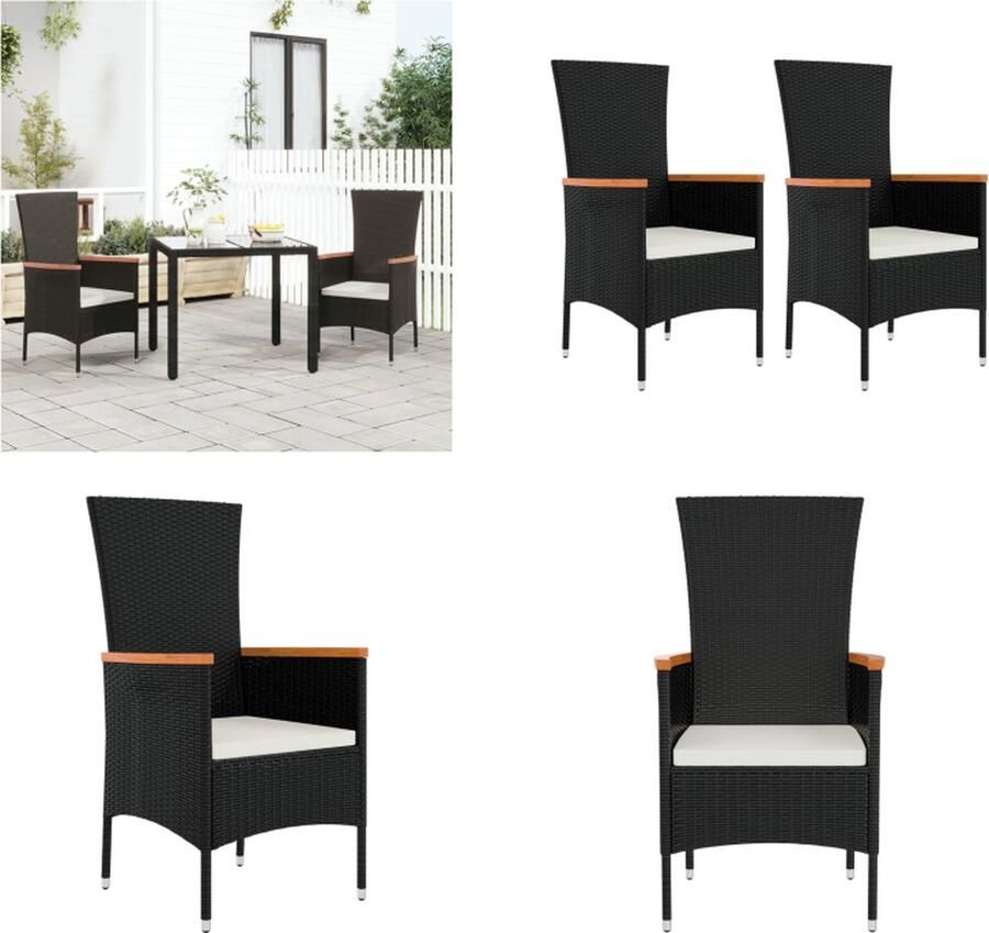 VidaXL Tuinstoelen 2 st met kussens poly rattan zwart Tuinstoel Tuinstoelen Tuin Stoel Tuin Eetkamerstoel
