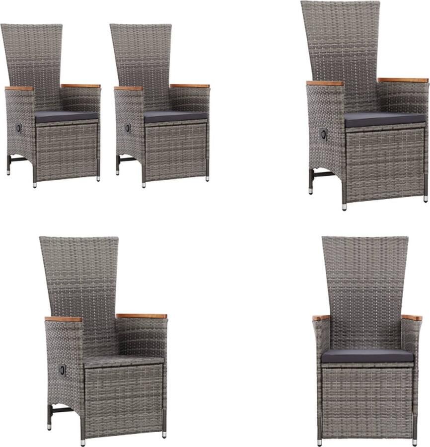 VidaXL Tuinstoelen 2 st verstelbaar met kussens poly rattan grijs Tuinstoel Tuinstoelen Buitenstoel Buitenstoelen