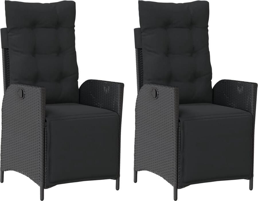 VidaXL Tuinstoelen 2 st verstelbaar met voetensteun poly rattan zwart