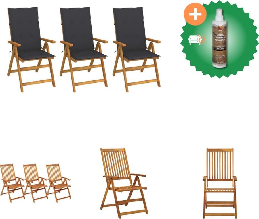 VidaXL Tuinstoelen 3 st inklapbaar met kussens massief acaciahout Tuinstoel Inclusief Houtreiniger en verfrisser
