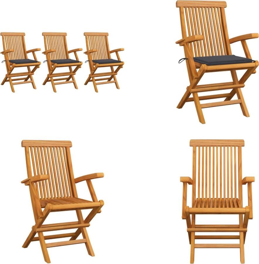 VidaXL Tuinstoelen 3 st met antracietkleurige kussens massief teakhout Tuinstoel Tuinstoelen Tuin Stoel Tuin Stoelen