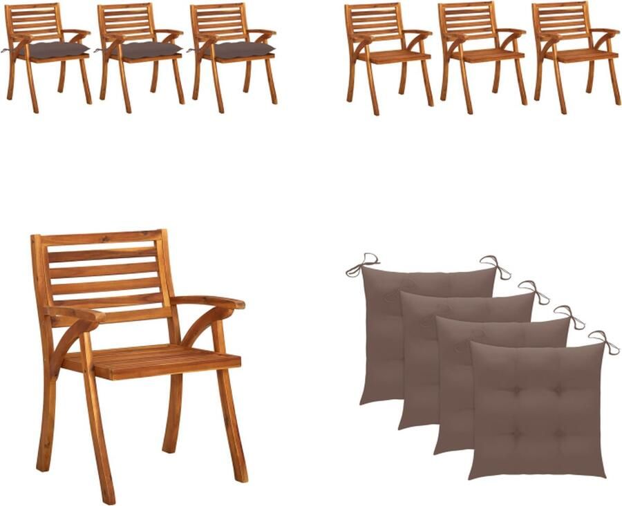 VidaXL Tuinstoelen 3 st met kussens massief acaciahout Eetkamerstoel Eetkamerstoelen Houten Eetkamerstoel Houten Eetkamerstoelen