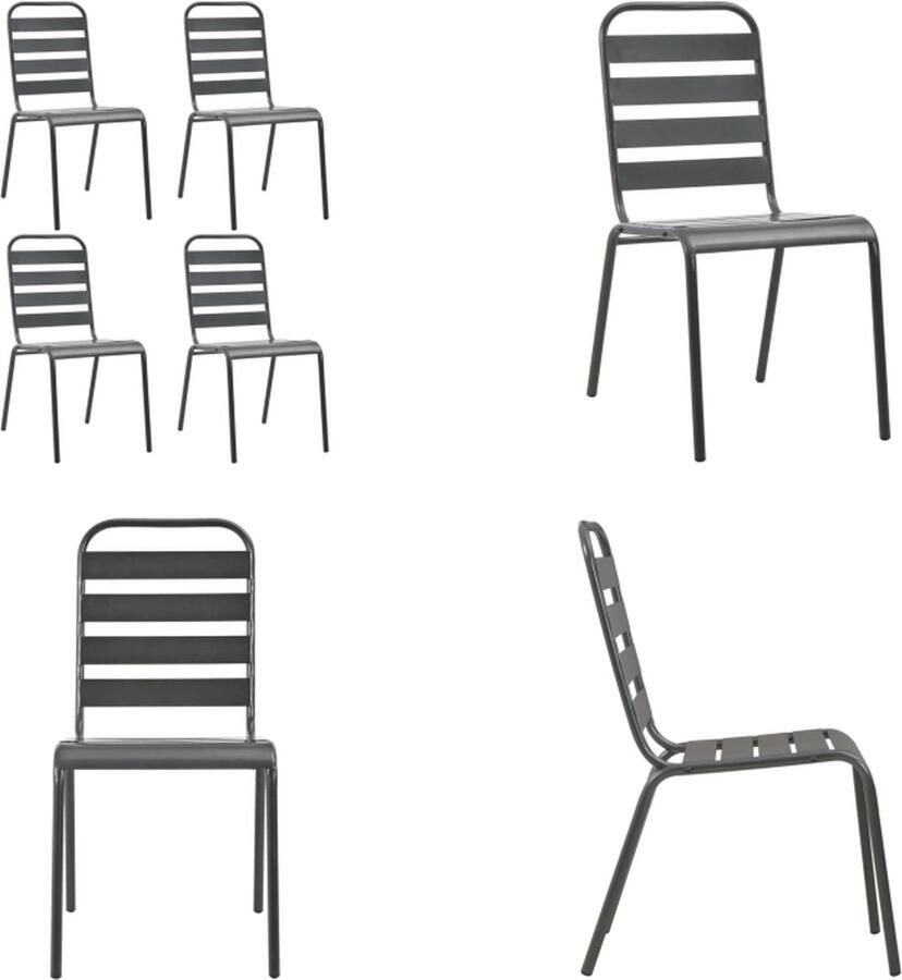 VidaXL Tuinstoelen 4 st gelat ontwerp staal donkergrijs Tuinstoel Tuinstoelen Stoel Stoelen