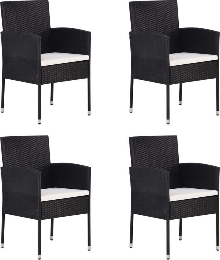 VidaXL Tuinstoelen 4 st met crèmewitte kussens poly rattan zwart