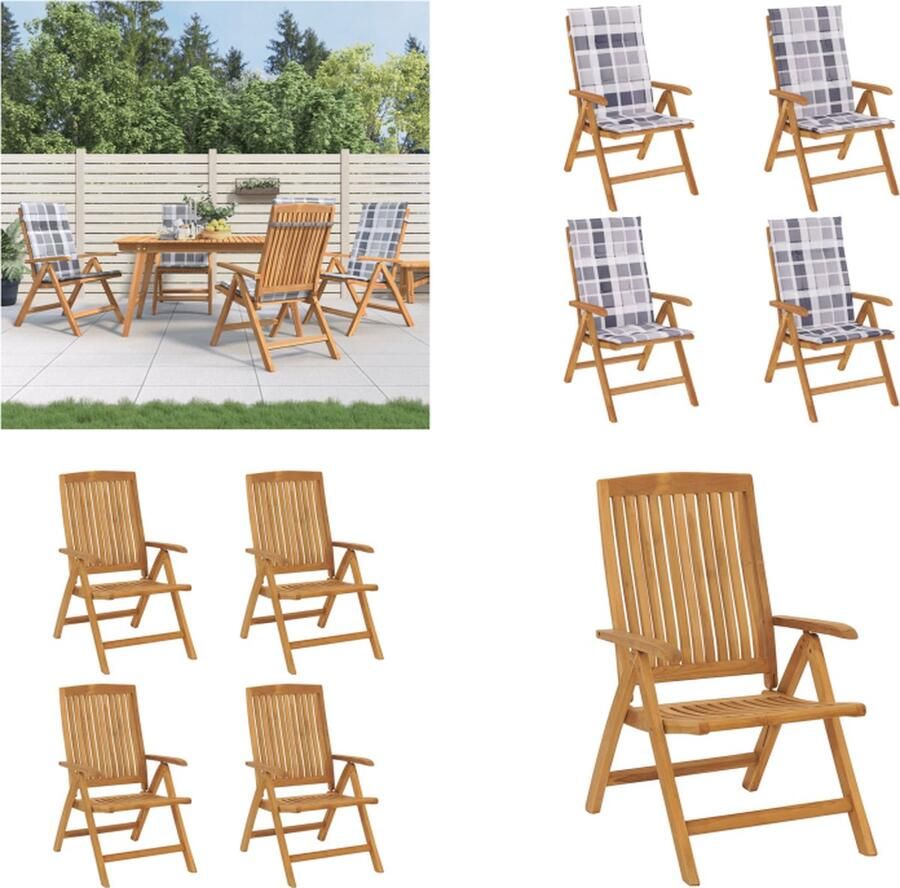 VidaXL Tuinstoelen 4 st verstelbaar met kussens massief teakhout Tuinstoel Tuinstoelen Campingstoel Standenstoel